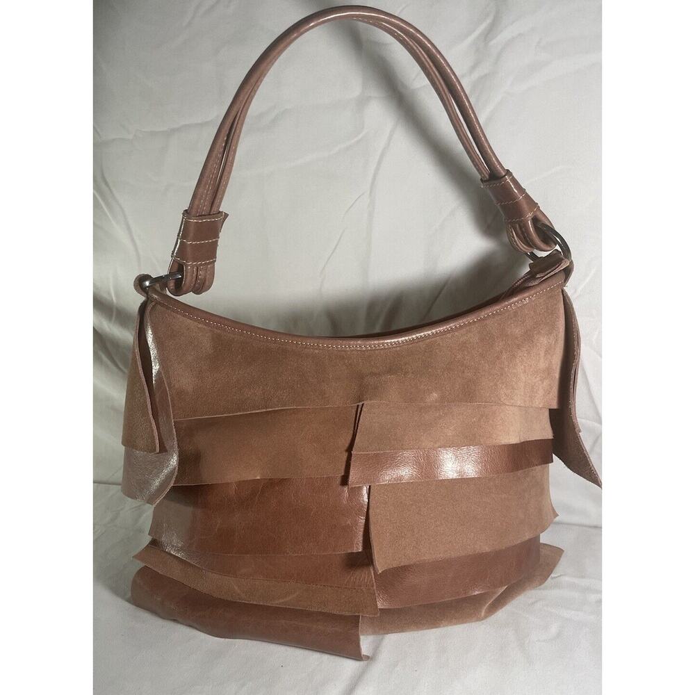 Gail Labelle Antique Rose Leather And Suede Pieced Shoulder Handbag